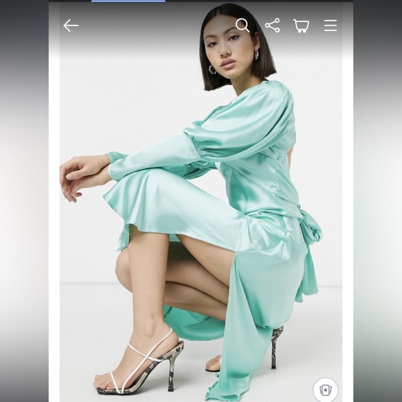 NWOT ASOS Design mint green cocktail midi dress, silky polysester, size 4 - Picture 4 of 9